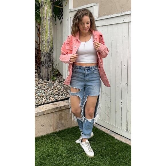 SELENA QUINTANILLA Queen of Tejano Music Upcycled Retro Pink Denim Jacket Size L - Picture 3 of 13